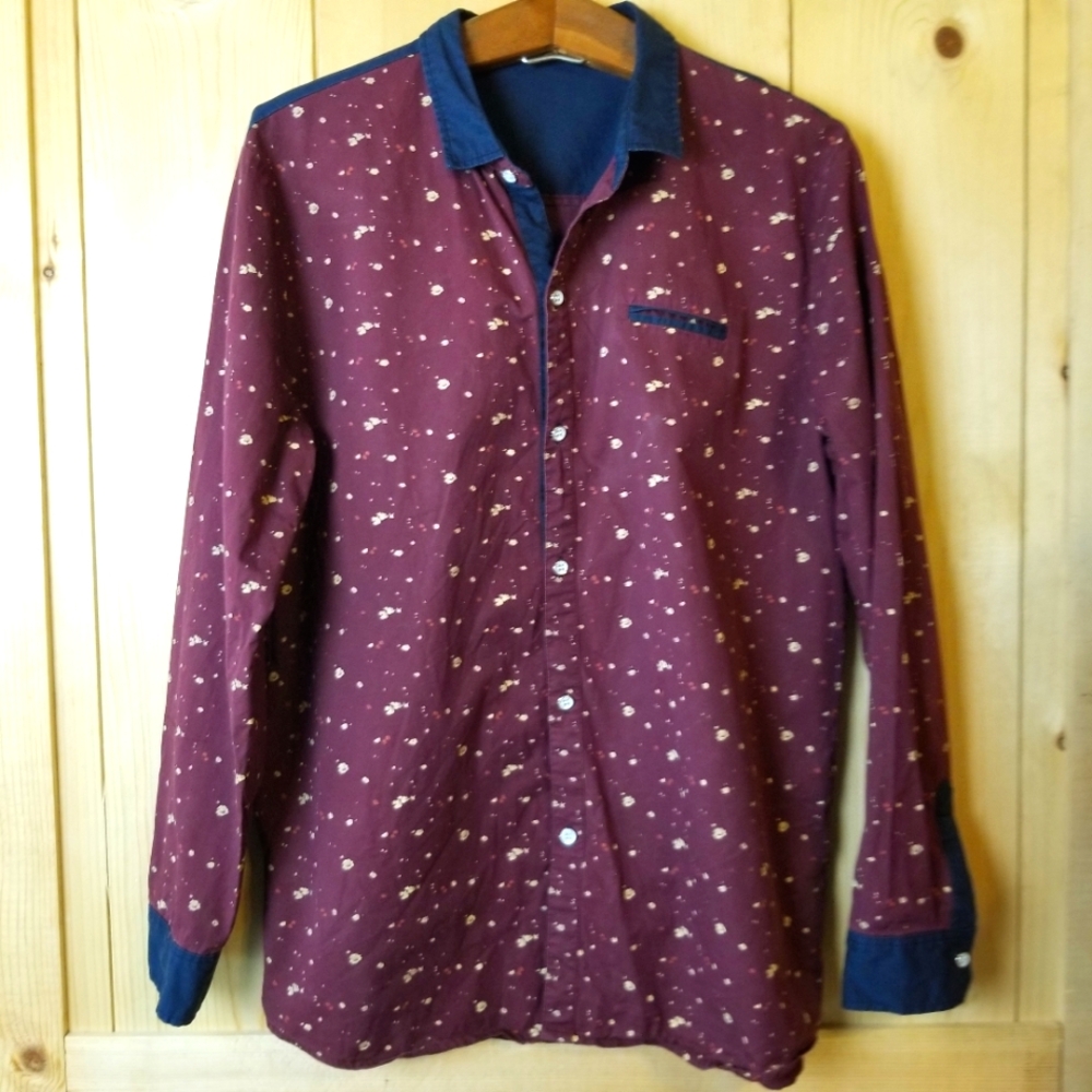 SSLR Cotton Retro Western Style Long Sleeve Button Down Shirt